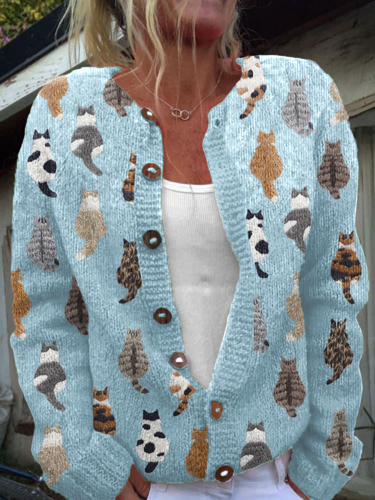 Sarah | Cozy Cat Print Cardigan