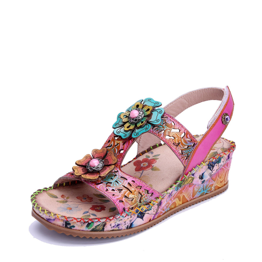 FLORAL CUTOUT DECORATIVE FLOWERS WEDGE SANDALS