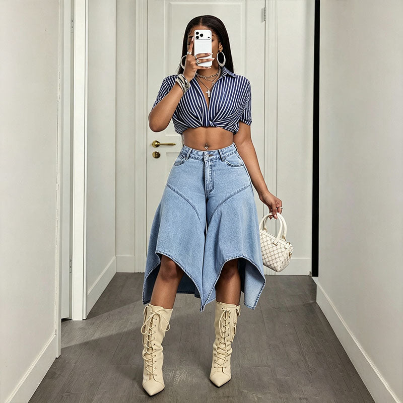 Amy | Cropped Irregular Hem Wide-Leg Jeans