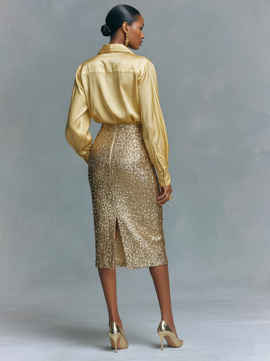 Women's Minimalist Sequin Straight Pencil Skirt MDA1741L9Y