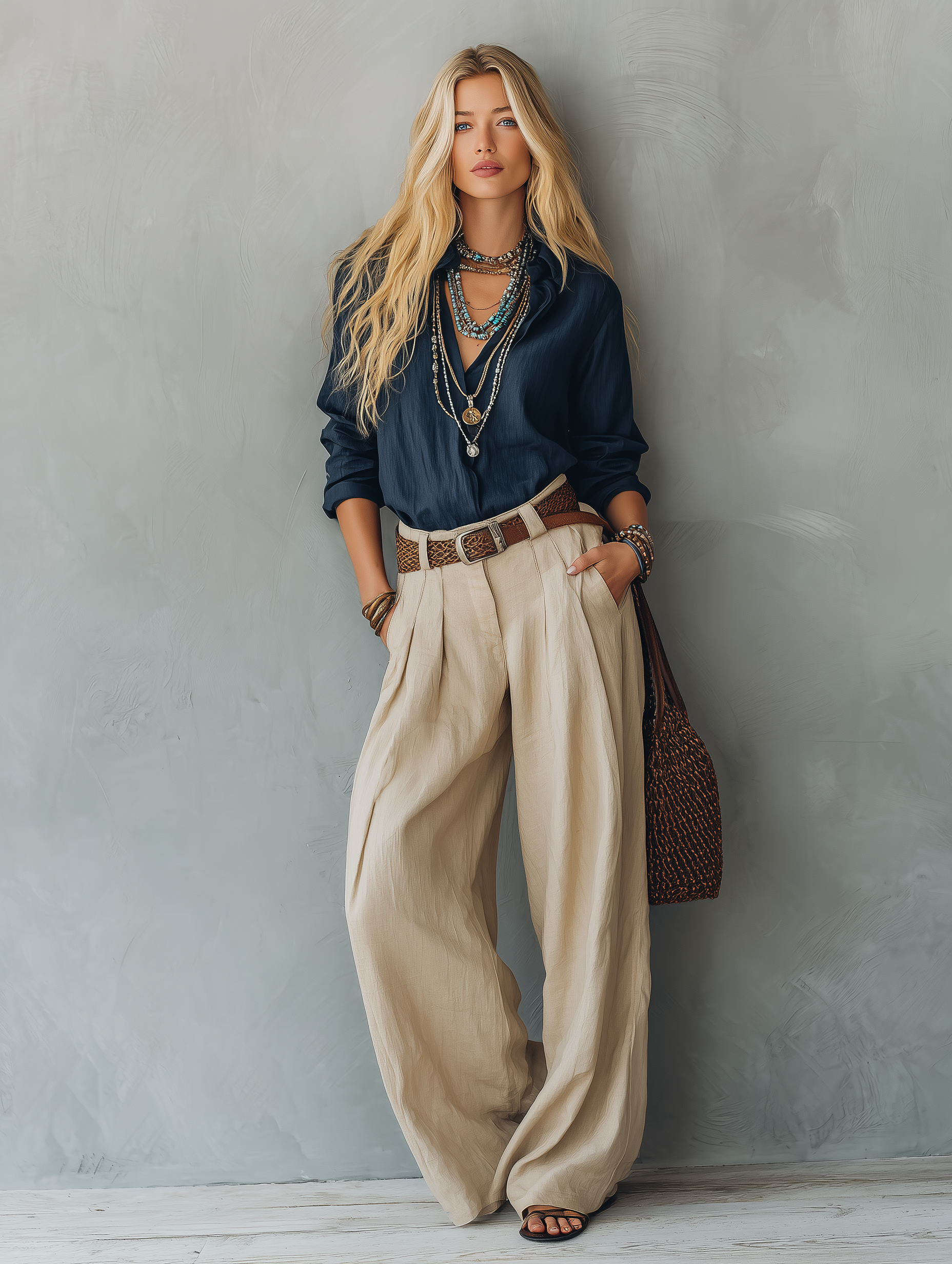 Women's Casual Khaki Cotton-Linen Trousers (Belt Not Included)  MDZ2693E6LXY