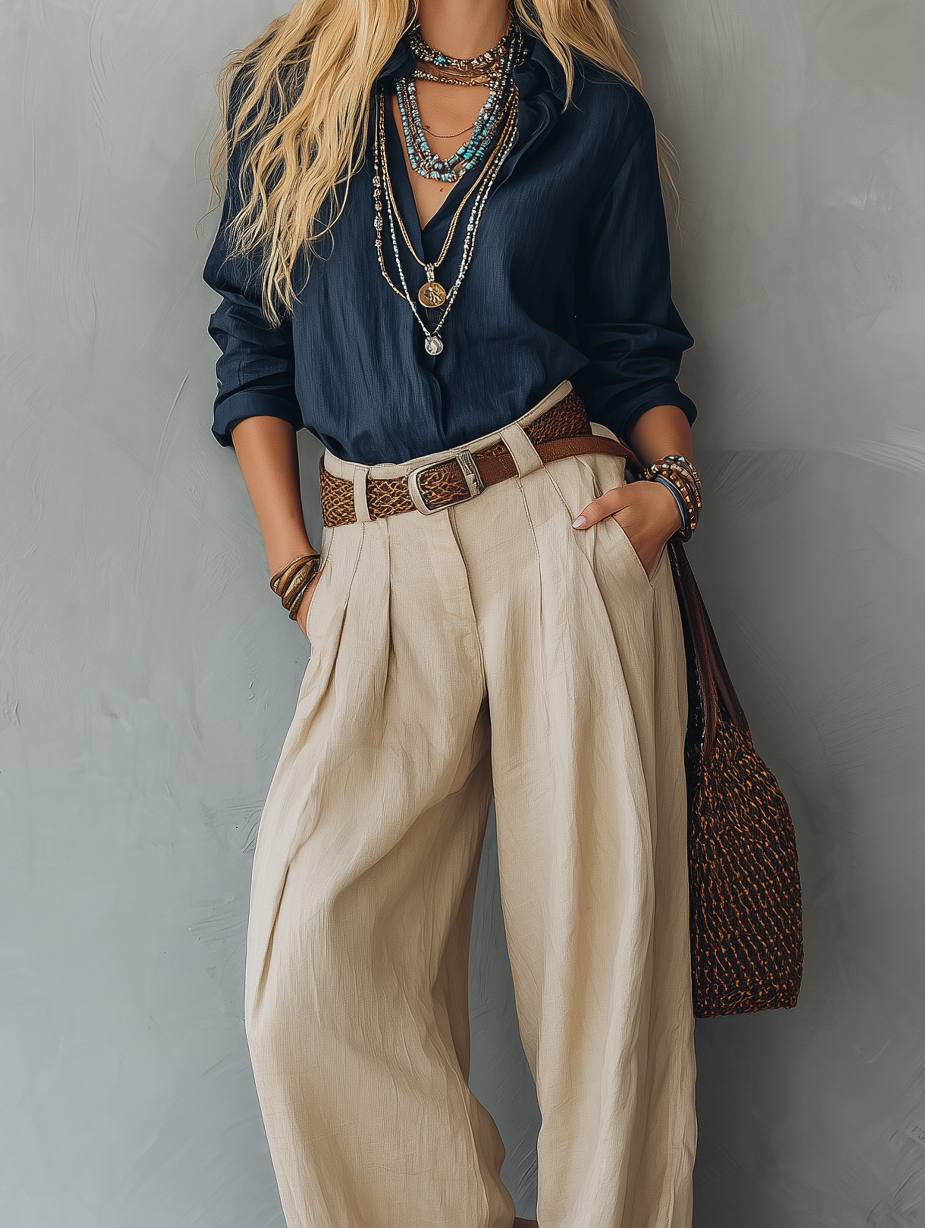 Women's Casual Khaki Cotton-Linen Trousers (Belt Not Included)  MDZ2693E6LXY