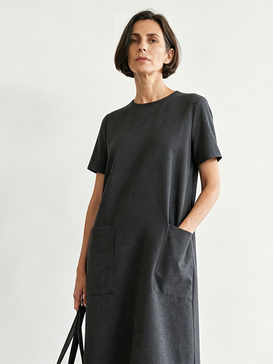 Women's Minimalist Color-Block Striped Short-Sleeve Maxi Dress