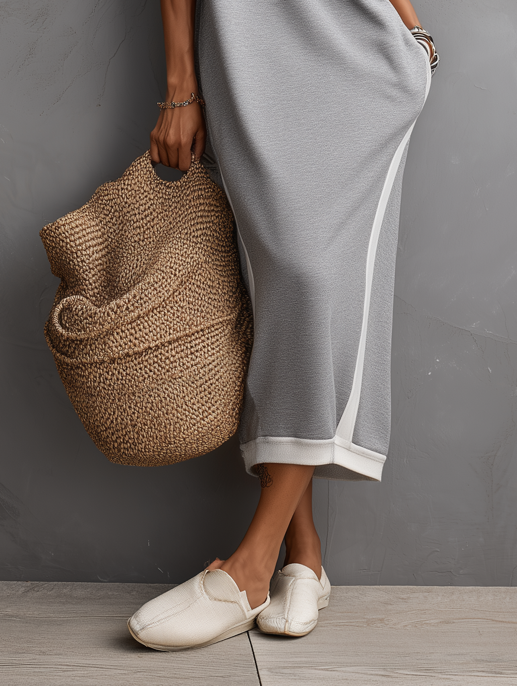 Women's Casual Minimalist Off-Shoulder Long-Sleeve Maxi Sweatshirt Dress With White Trim