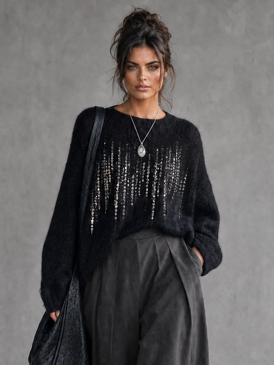 Women's Minimalist Sequin Long-Sleeve Sweater