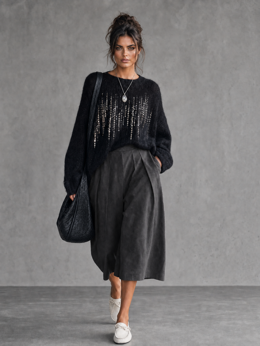 Women's Minimalist Sequin Long-Sleeve Sweater