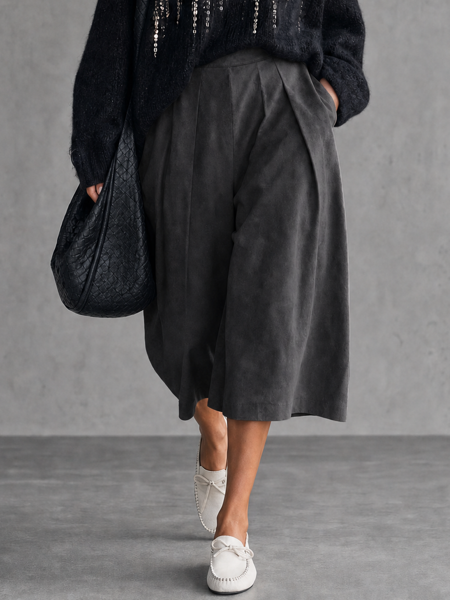 Women's Minimalist Suede Cropped Wide-Leg Trousers MDZ2105G3WY