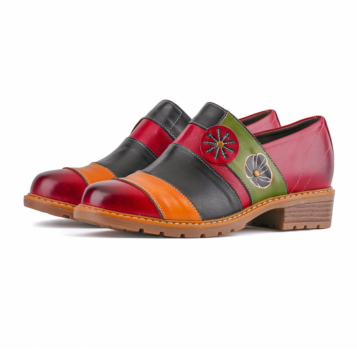 FLORAL COLOR-BLOCK LOAFERS FLATS