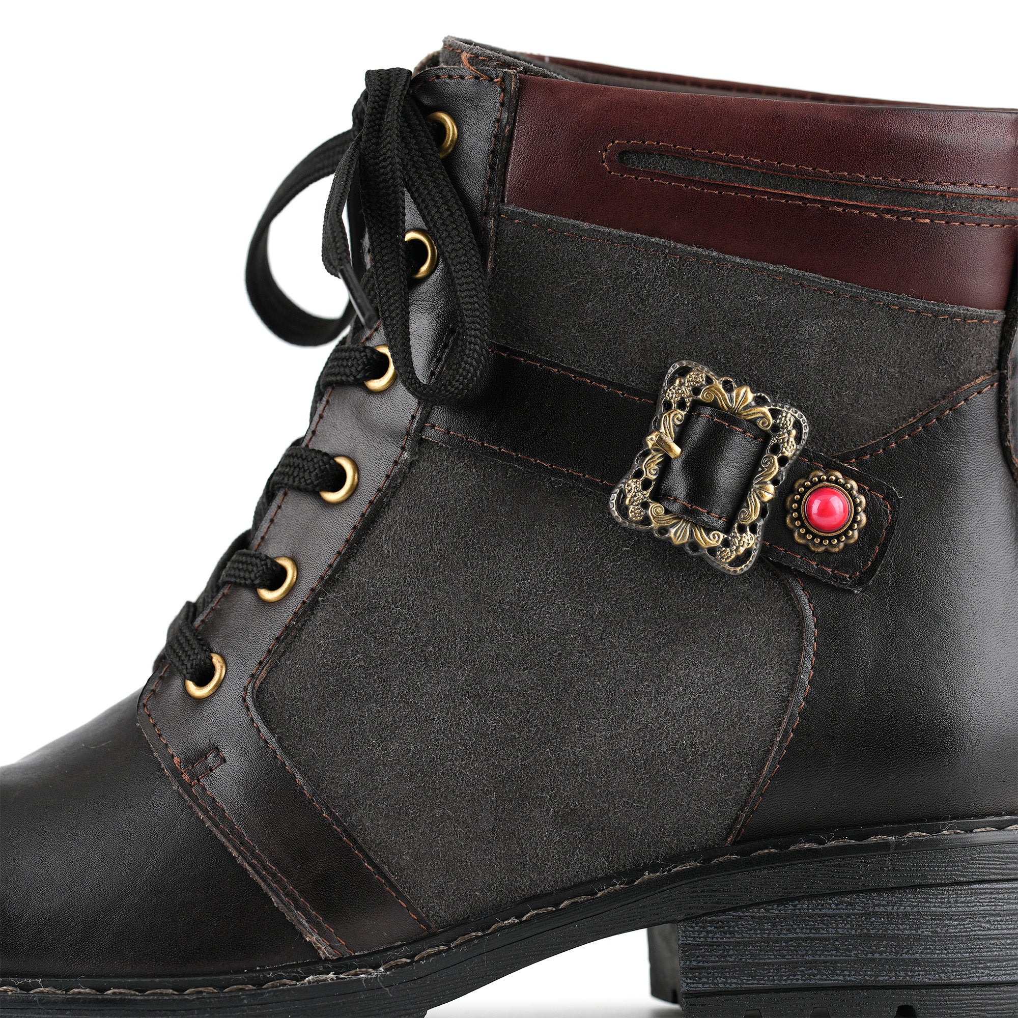 Retro Antique Charm Lace-Up Ankle Boots