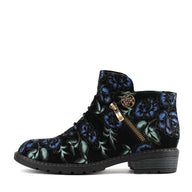 MIDNIGHT FLORAL VELVET ANKLE BOOTS