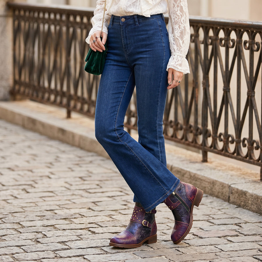 VINTAGE HANDMADE EMBOSSED ROSE FLAT BOOTS
