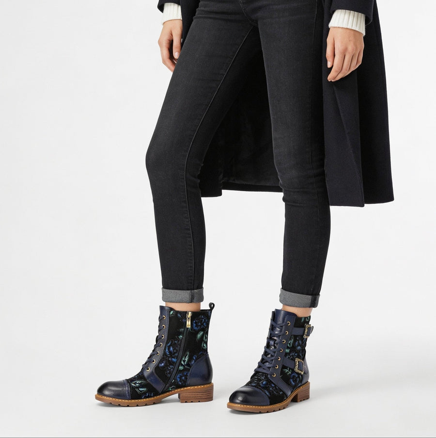 Timeless Grace Floral Lace-Up Flat Ankle Boots