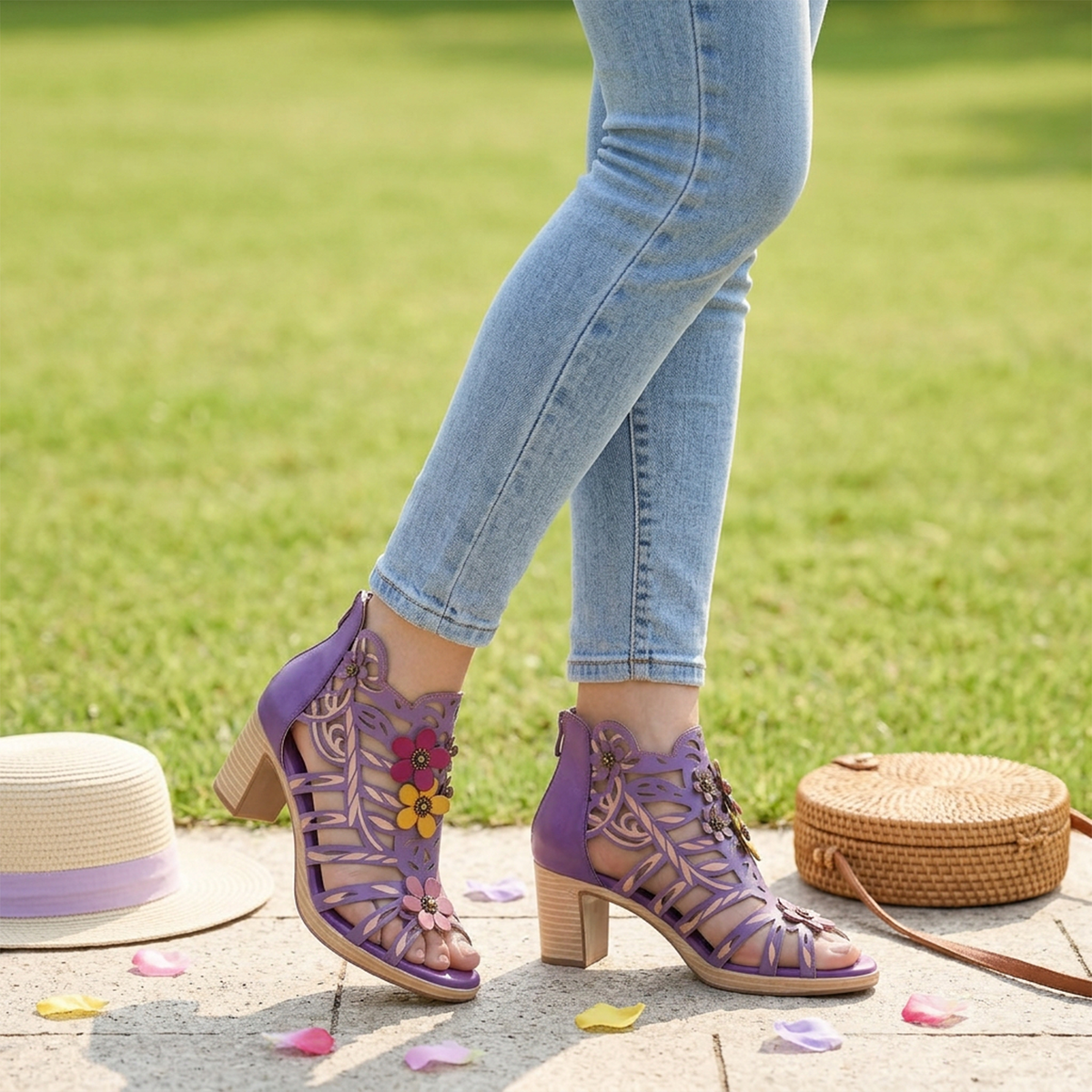 BLOOMING VINE ROMANTIC CUTOUT SANDALS