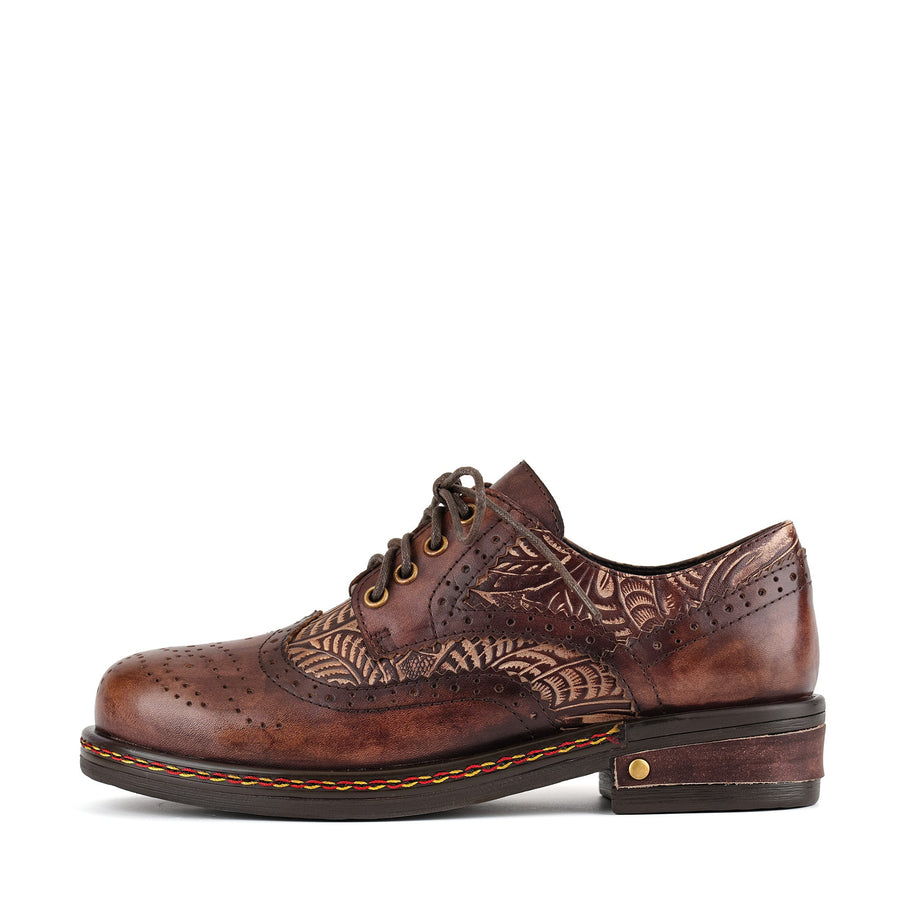 FLORAL ENGRAVED VINTAGE LEATHER OXFORD SHOES