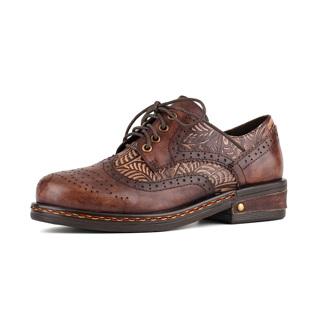FLORAL ENGRAVED VINTAGE LEATHER OXFORD SHOES
