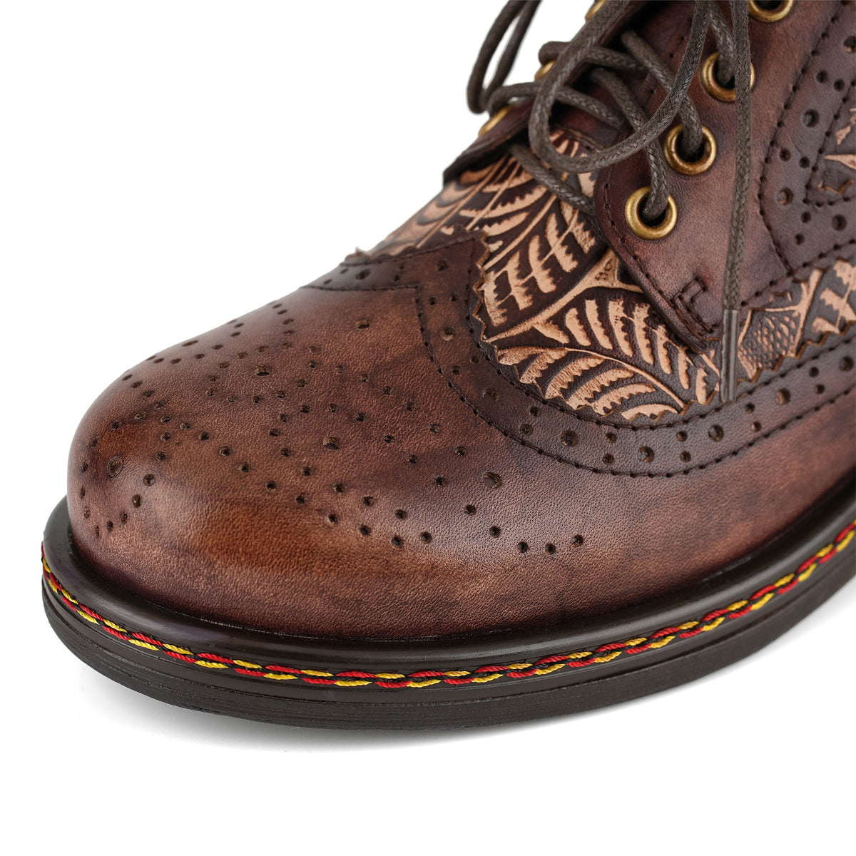 FLORAL ENGRAVED VINTAGE LEATHER OXFORD SHOES