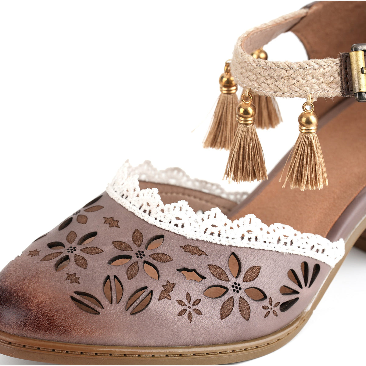 VINTAGE FLORAL CUTOUTS AND TASSEL  MARY JANE SHOES
