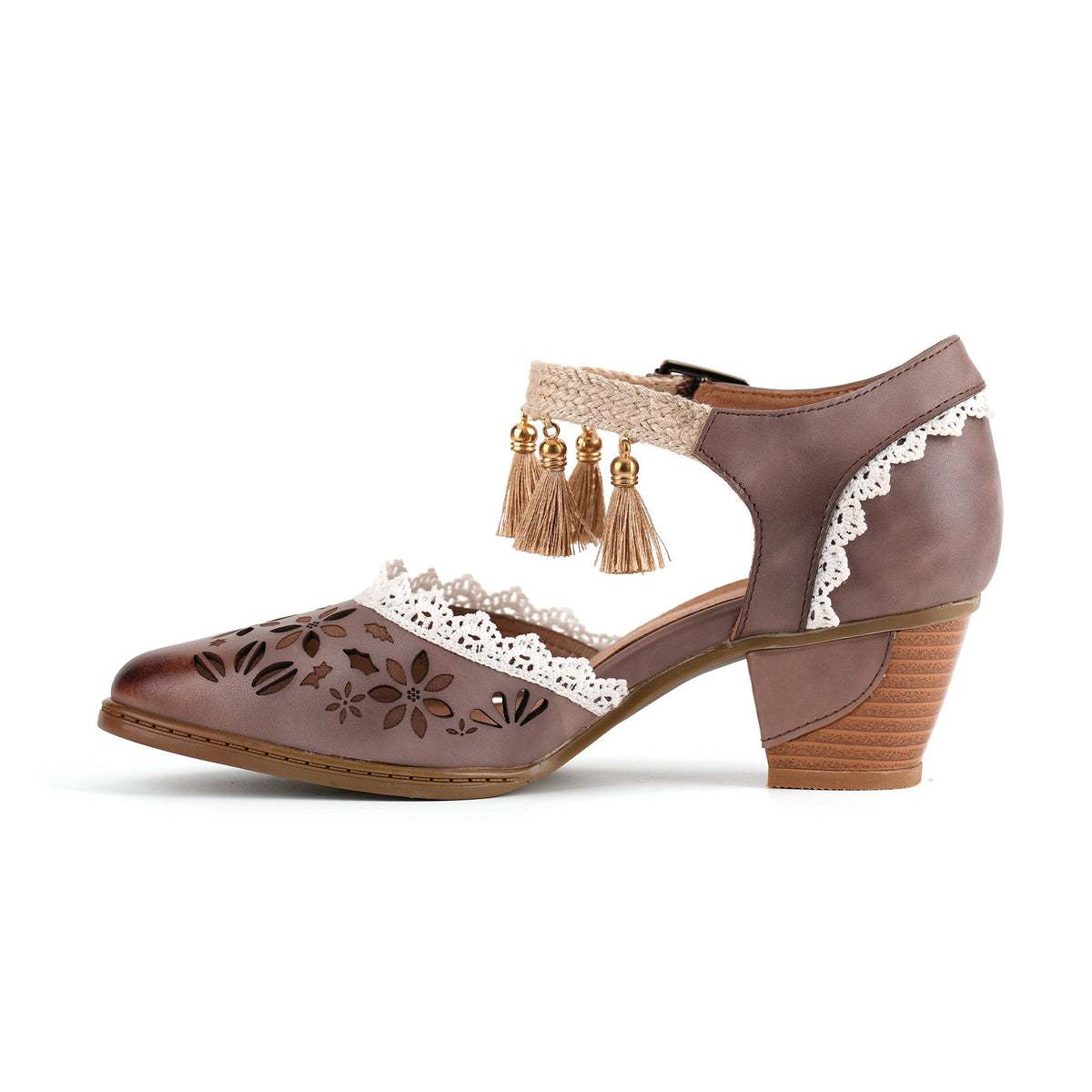 VINTAGE FLORAL CUTOUTS AND TASSEL  MARY JANE SHOES