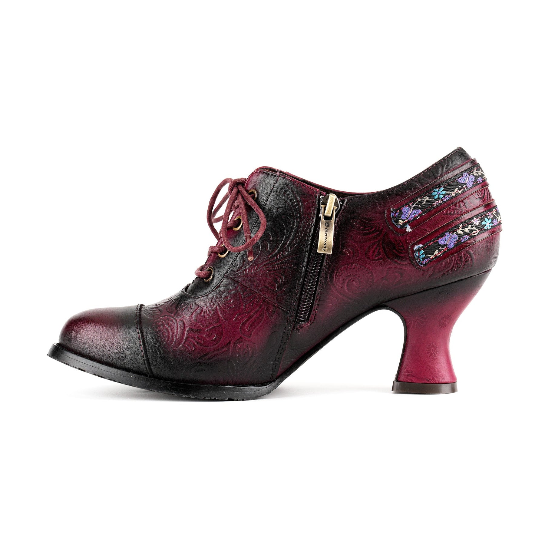 Floral Embossed Lace-Up Heels