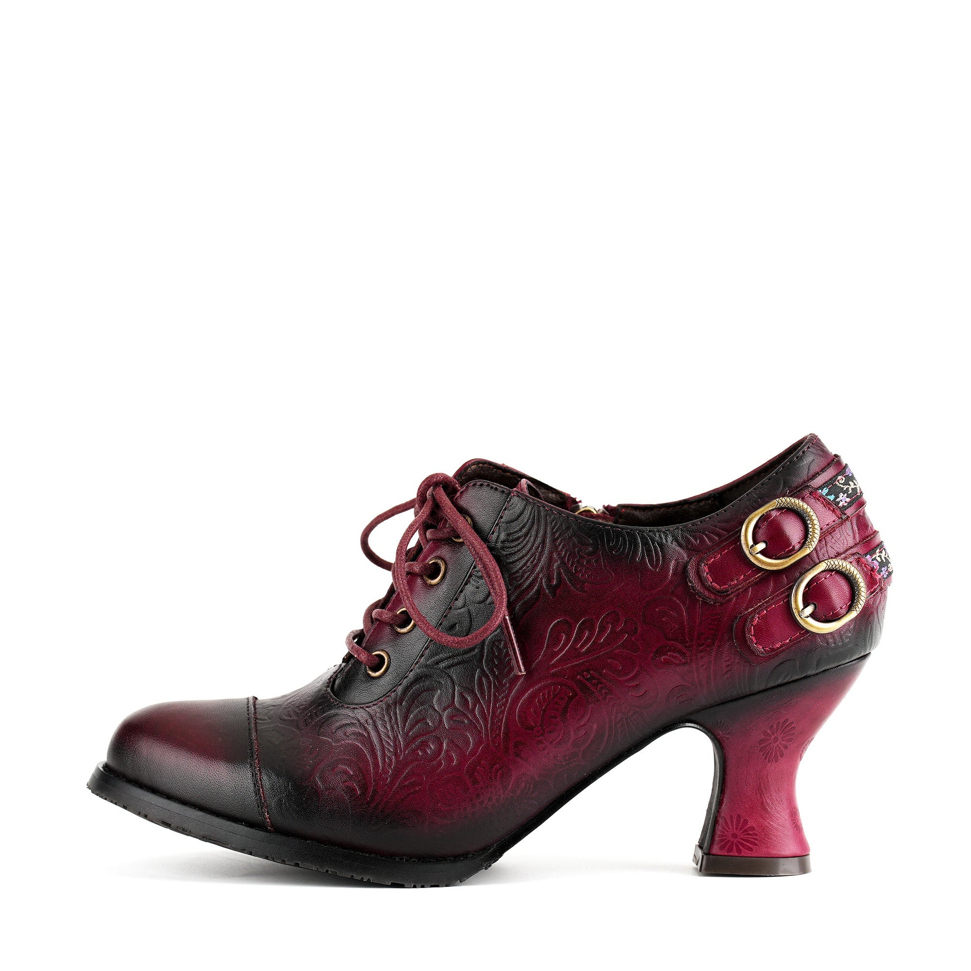 Floral Embossed Lace-Up Heels