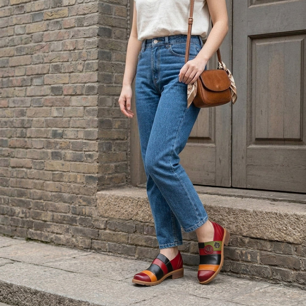 FLORAL COLOR-BLOCK LOAFERS FLATS
