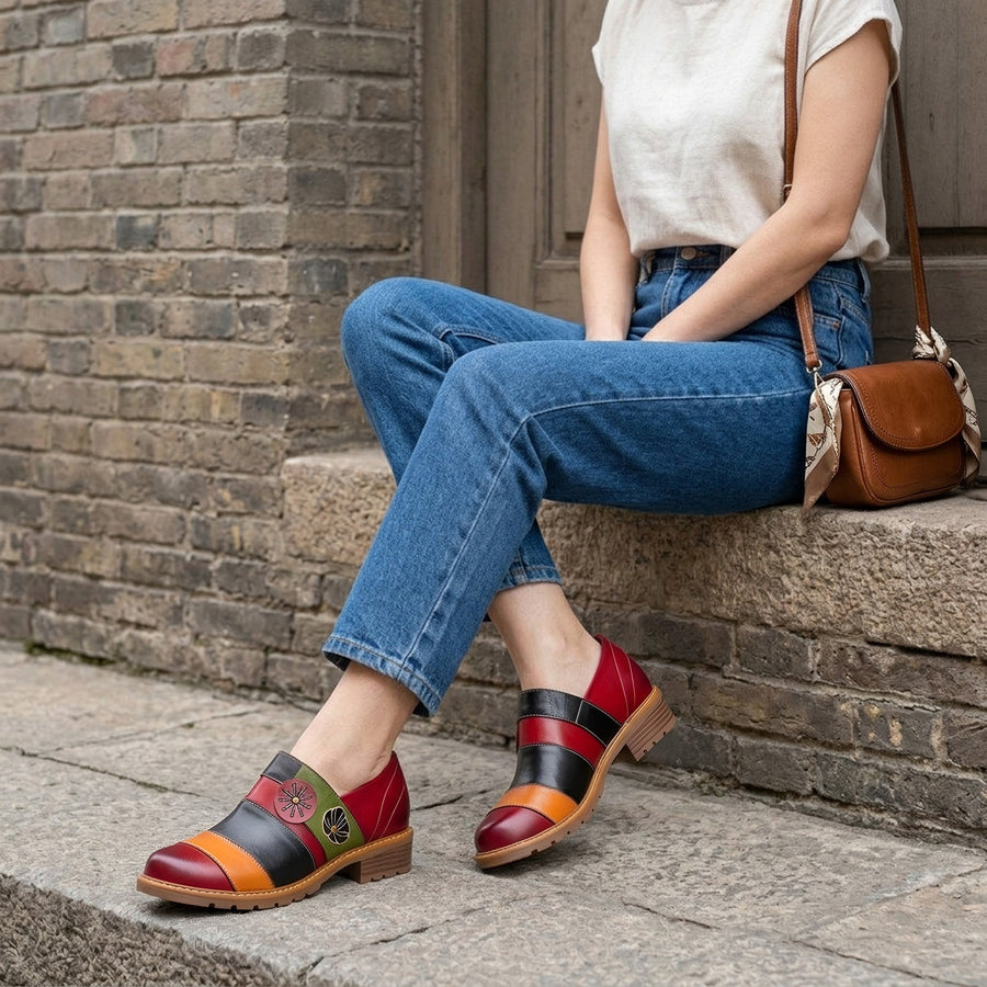 FLORAL COLOR-BLOCK LOAFERS FLATS