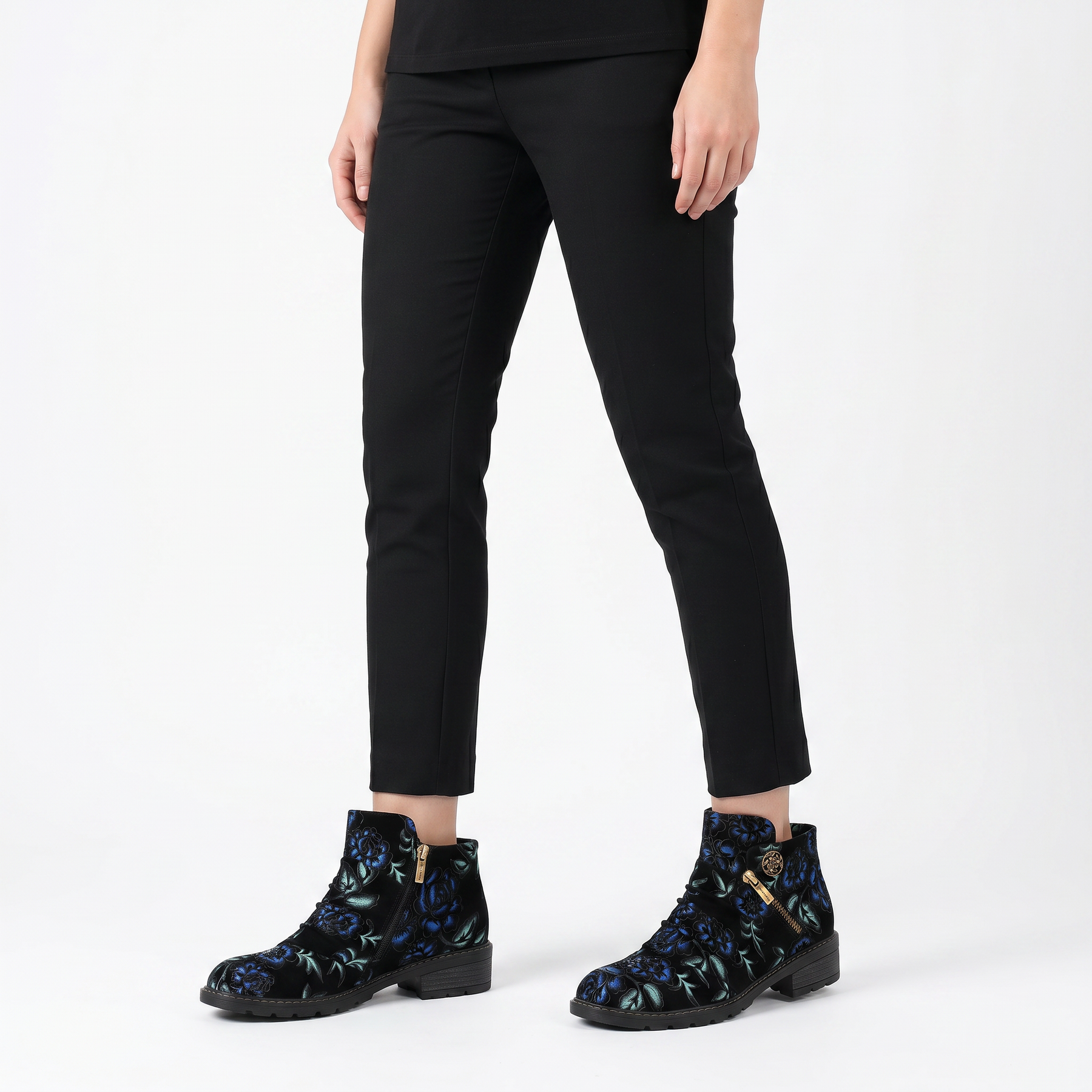 Midnight Floral Velvet Ankle Boots