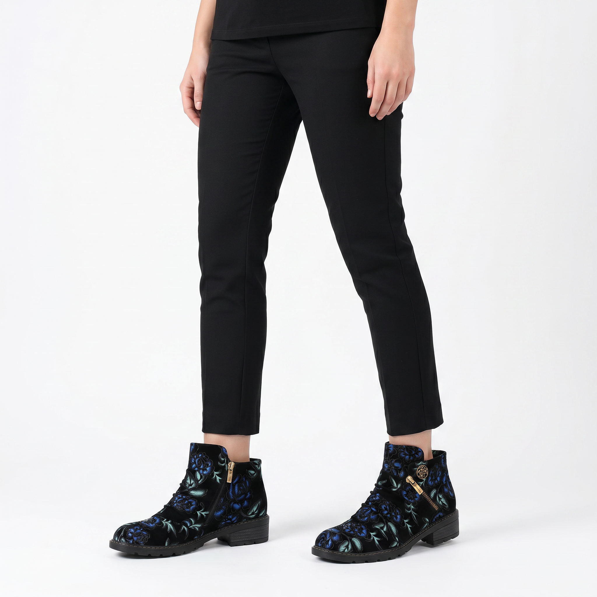 Midnight Floral Velvet Ankle Boots