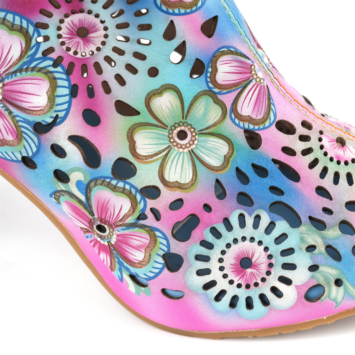 FLORAL CUTOUT BUCKLE SCALLOPED DESIGN SANDALS