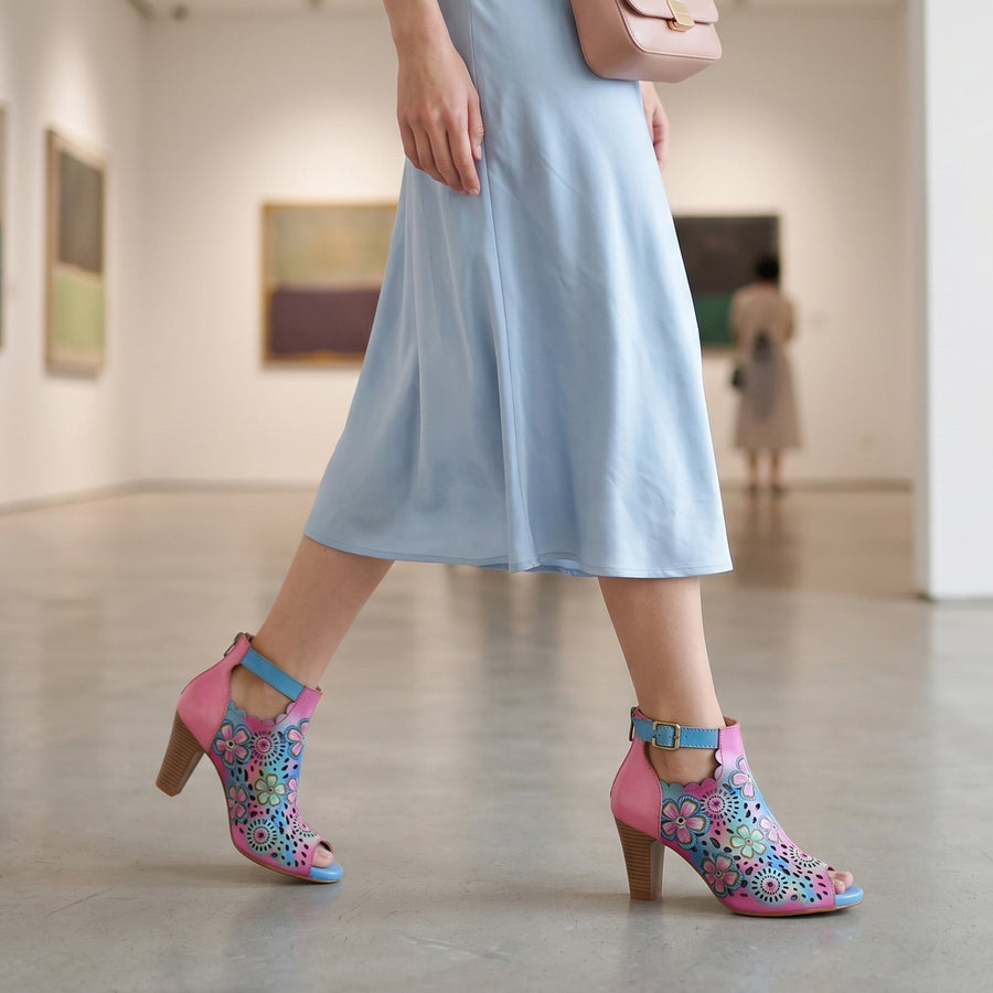 FLORAL CUTOUT BUCKLE SCALLOPED DESIGN SANDALS