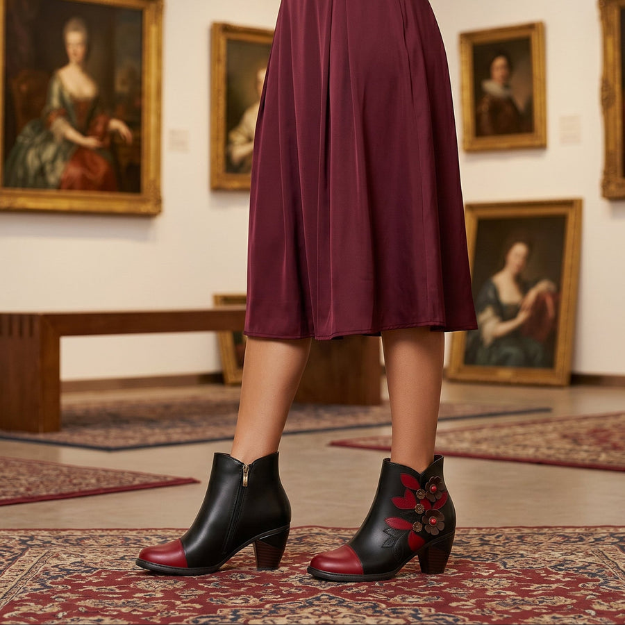 Retro Boho Floral Charm Ankle Boots