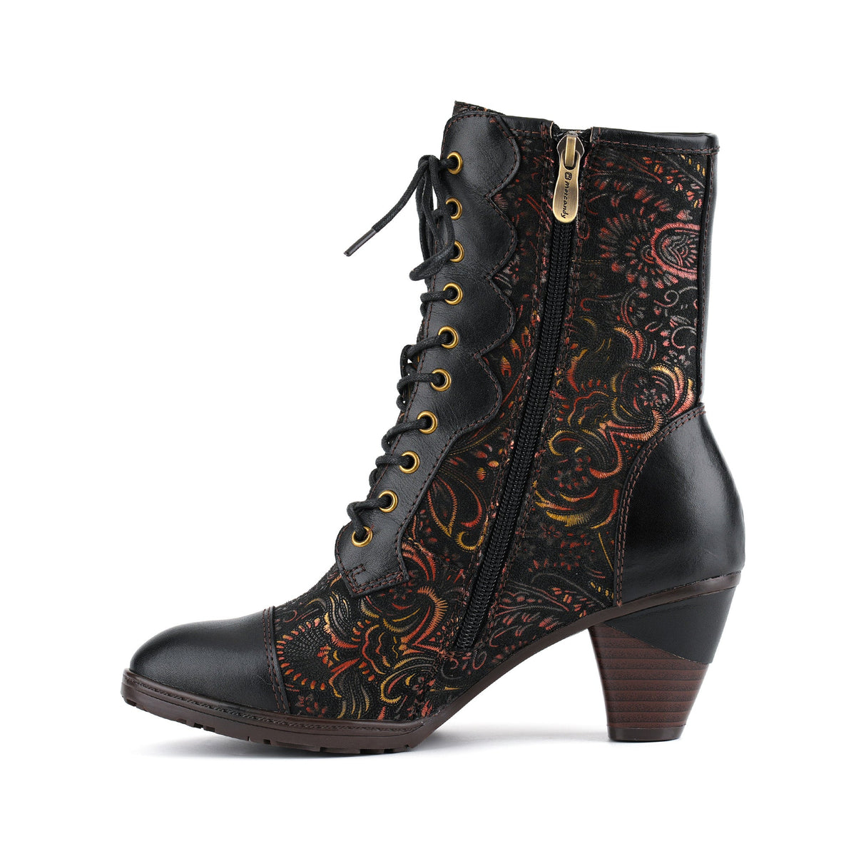 VINTAGE FLORAL VICTORIAN LACE-UP MID-CALF BOOTS