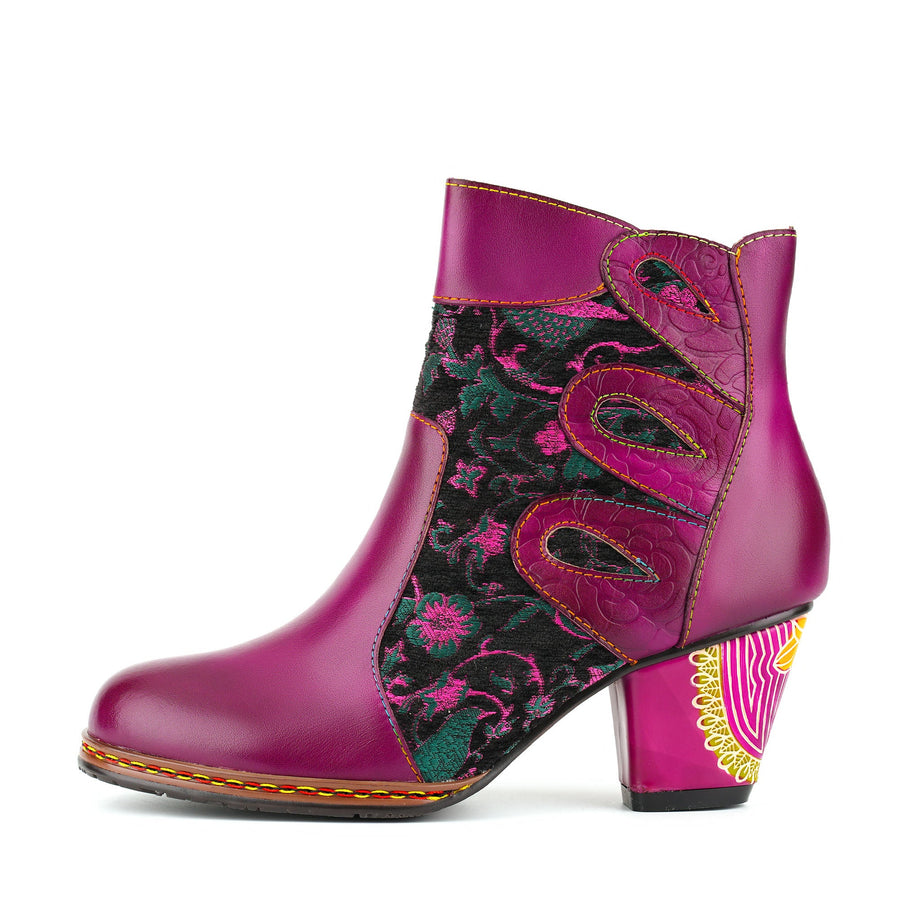 FLORAL ARTISTIC LEATHER ANKLE BOOTS