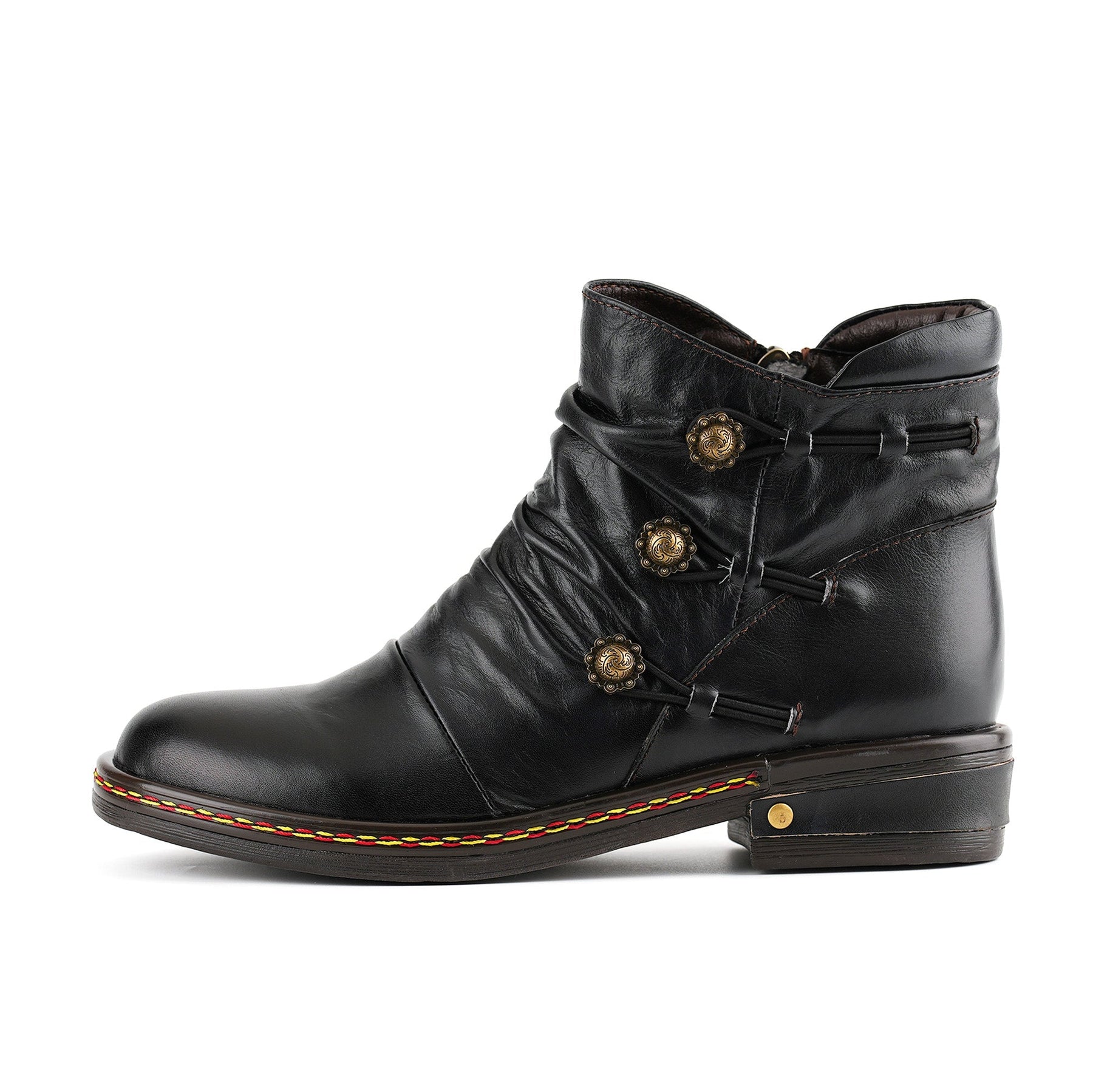 Retro Charm Leather Flat Ankle Boots