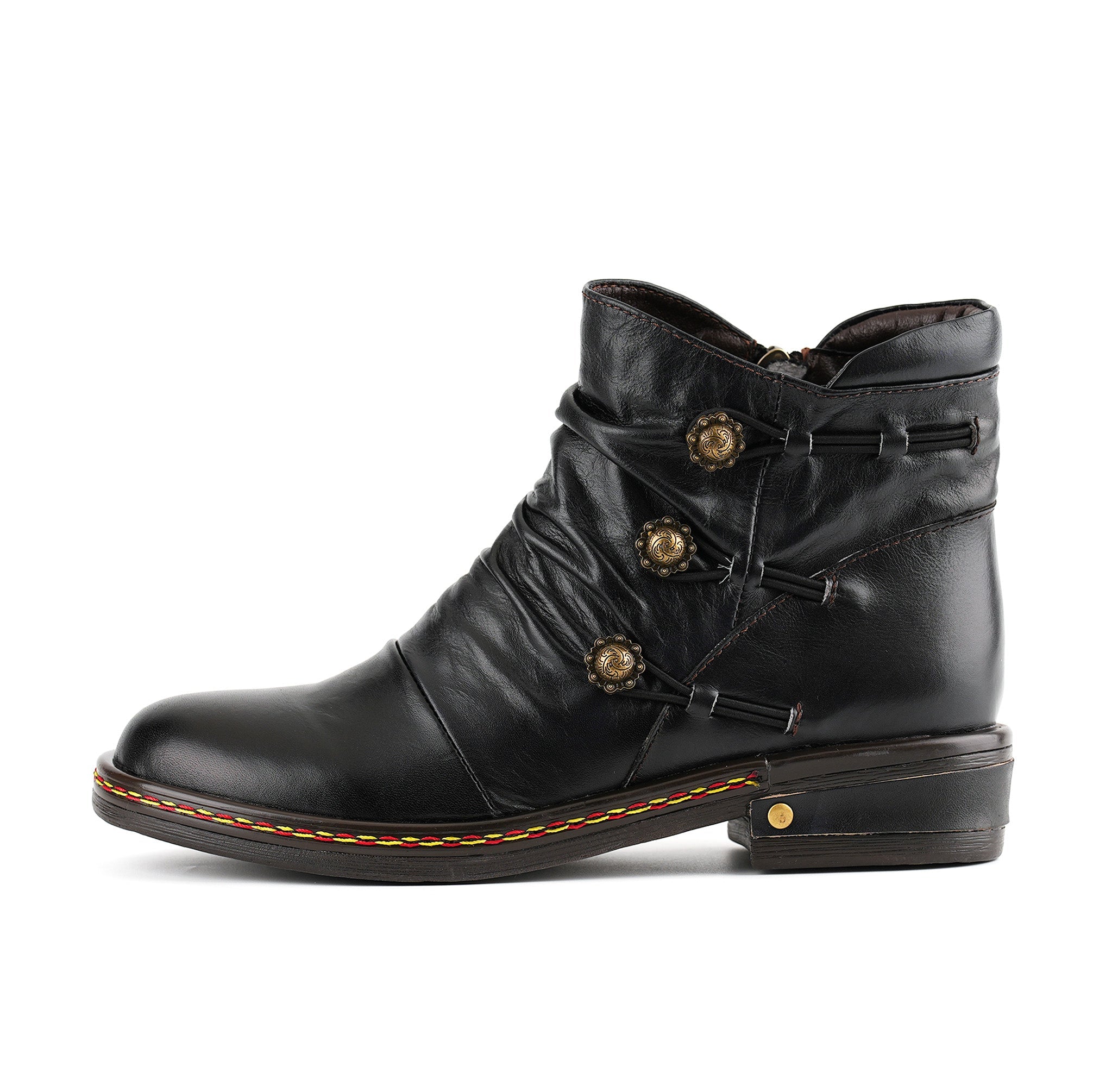 Retro Charm Leather Flat Ankle Boots