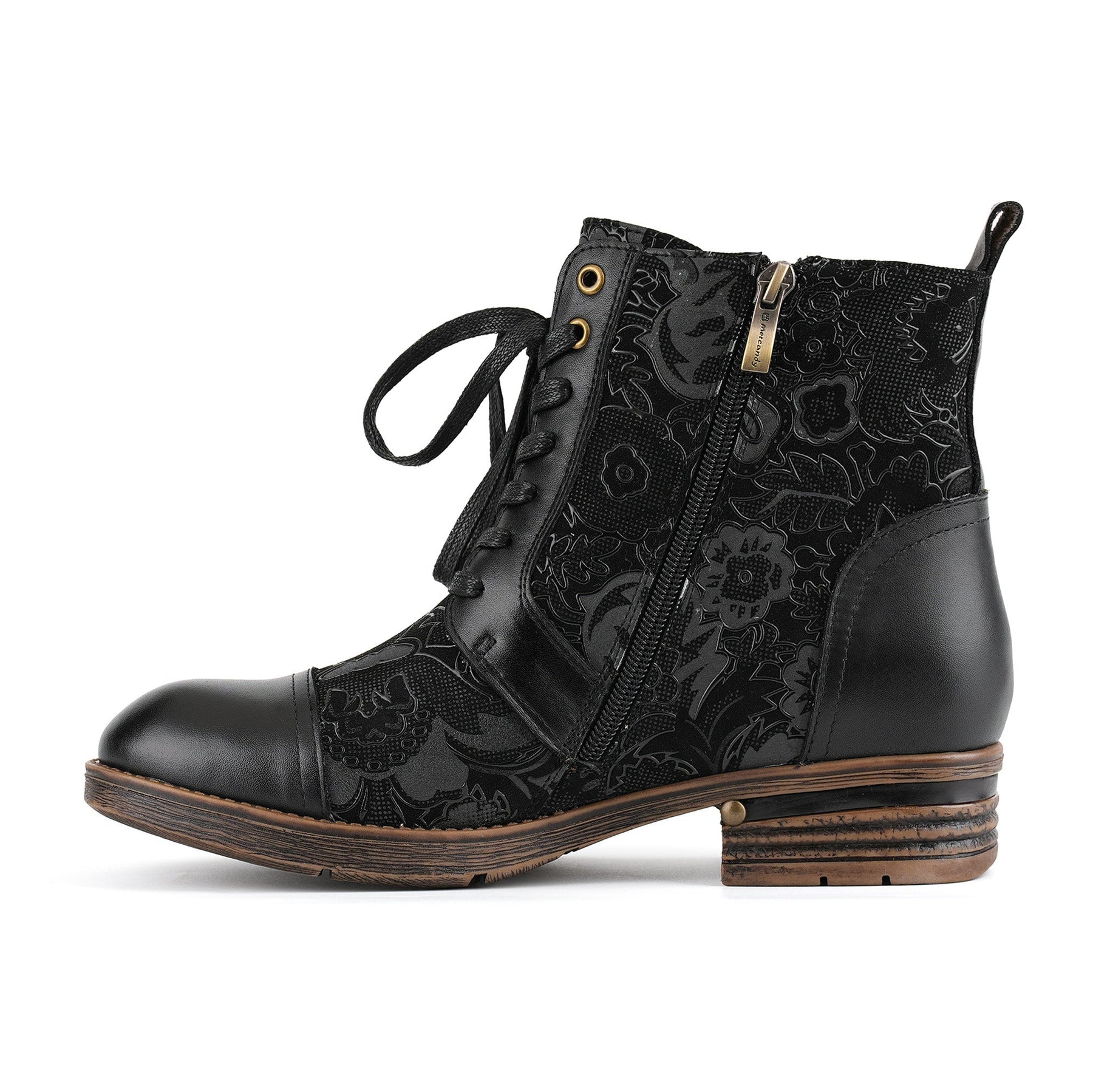 Timeless Grace Floral Lace-Up Flat Ankle Boots
