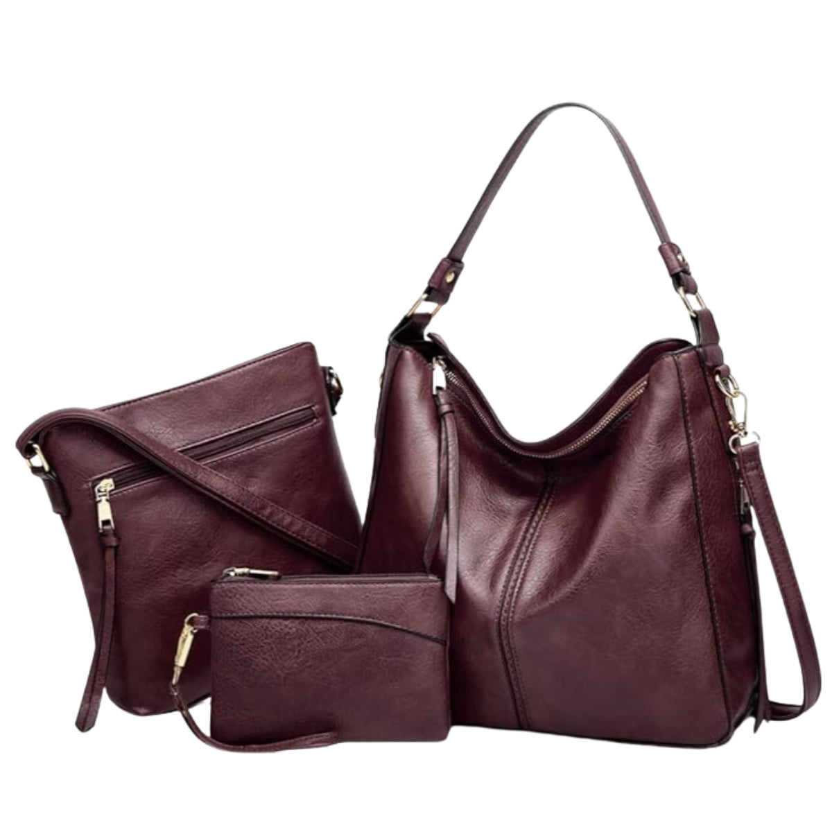 Jennifer | Elegant Leather 3-Piece Hobo Bag Set