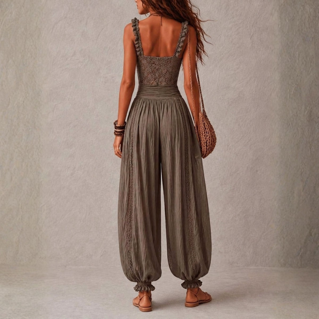 Laura | Lace and Pleated Cotton Trousers Set