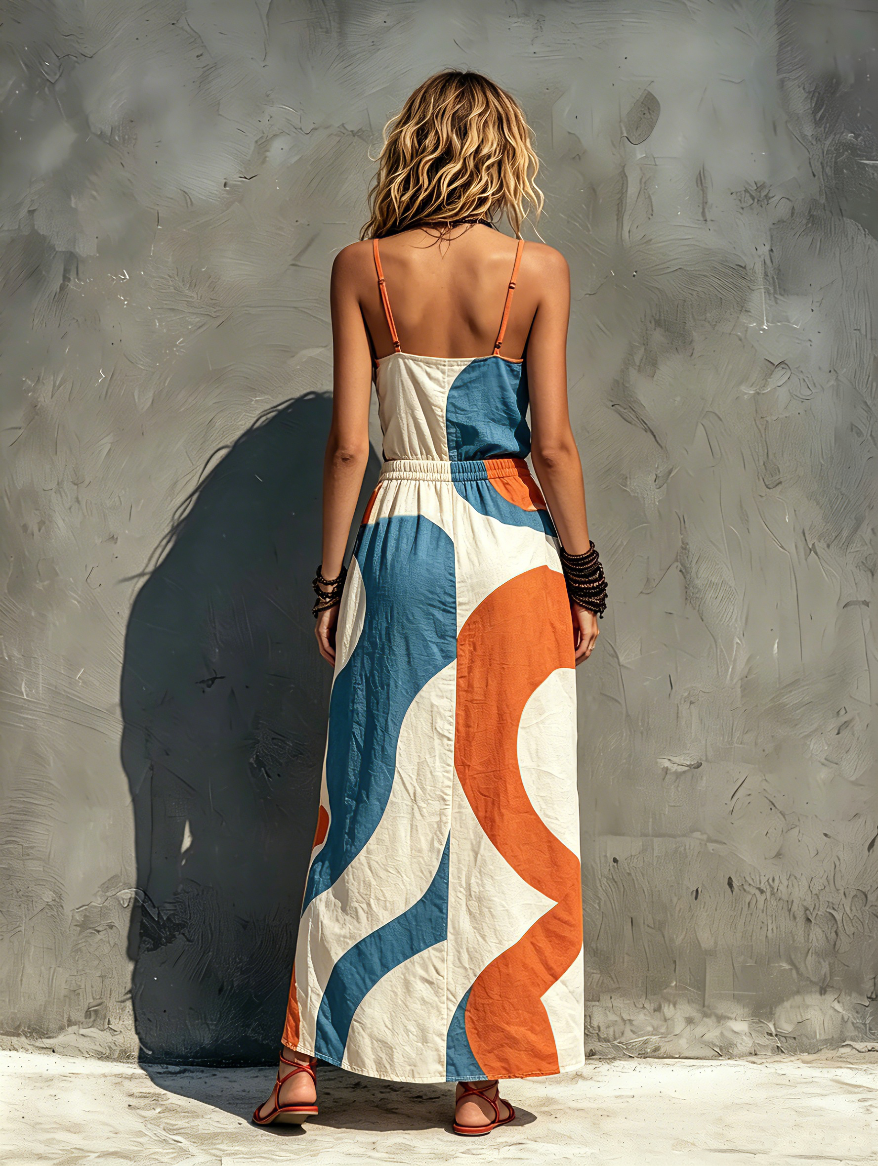 Women's Casual Printed Woven Sleeveless Maxi Dress With Spaghetti Straps