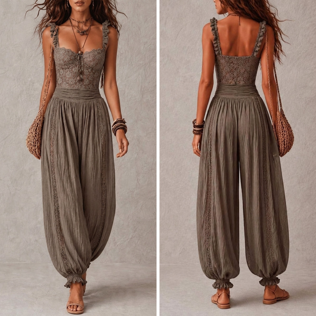 Laura | Lace and Pleated Cotton Trousers Set