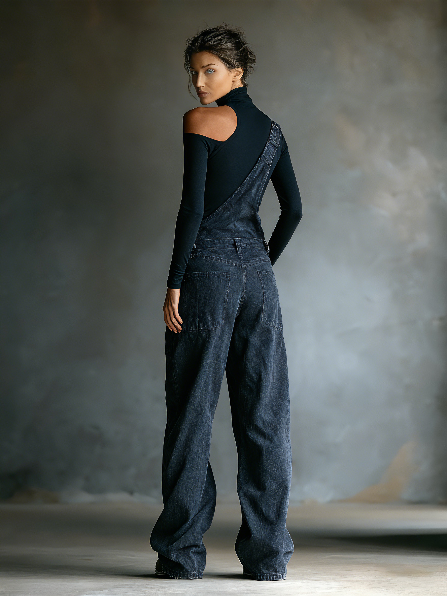 Women's Dark Blue Denim Overalls With Shoulder Straps MDA3014K1T