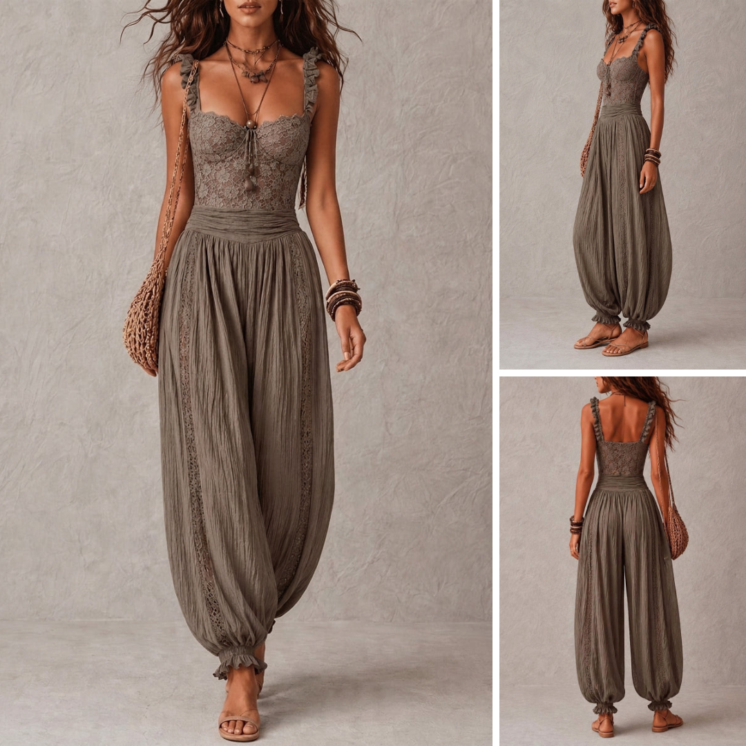 Laura | Lace and Pleated Cotton Trousers Set