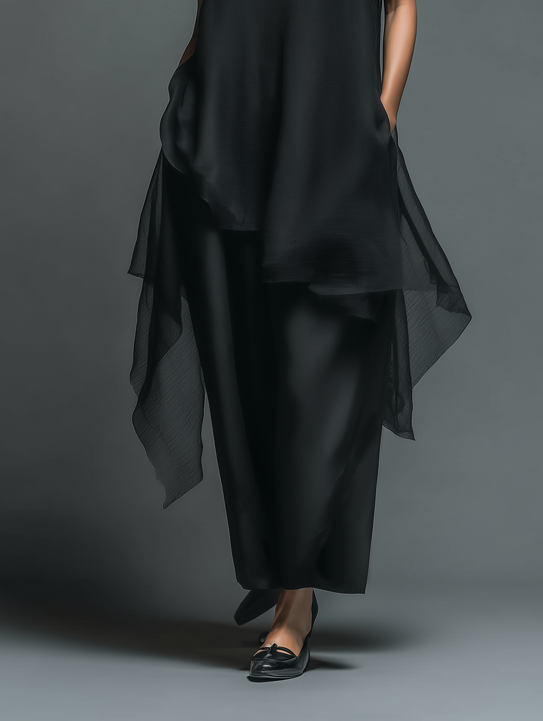 Women's Minimalist Imitation Acetate Slip Dress Paired With A Chiffon Overlay Maxi Dress MDZ2702A3Y