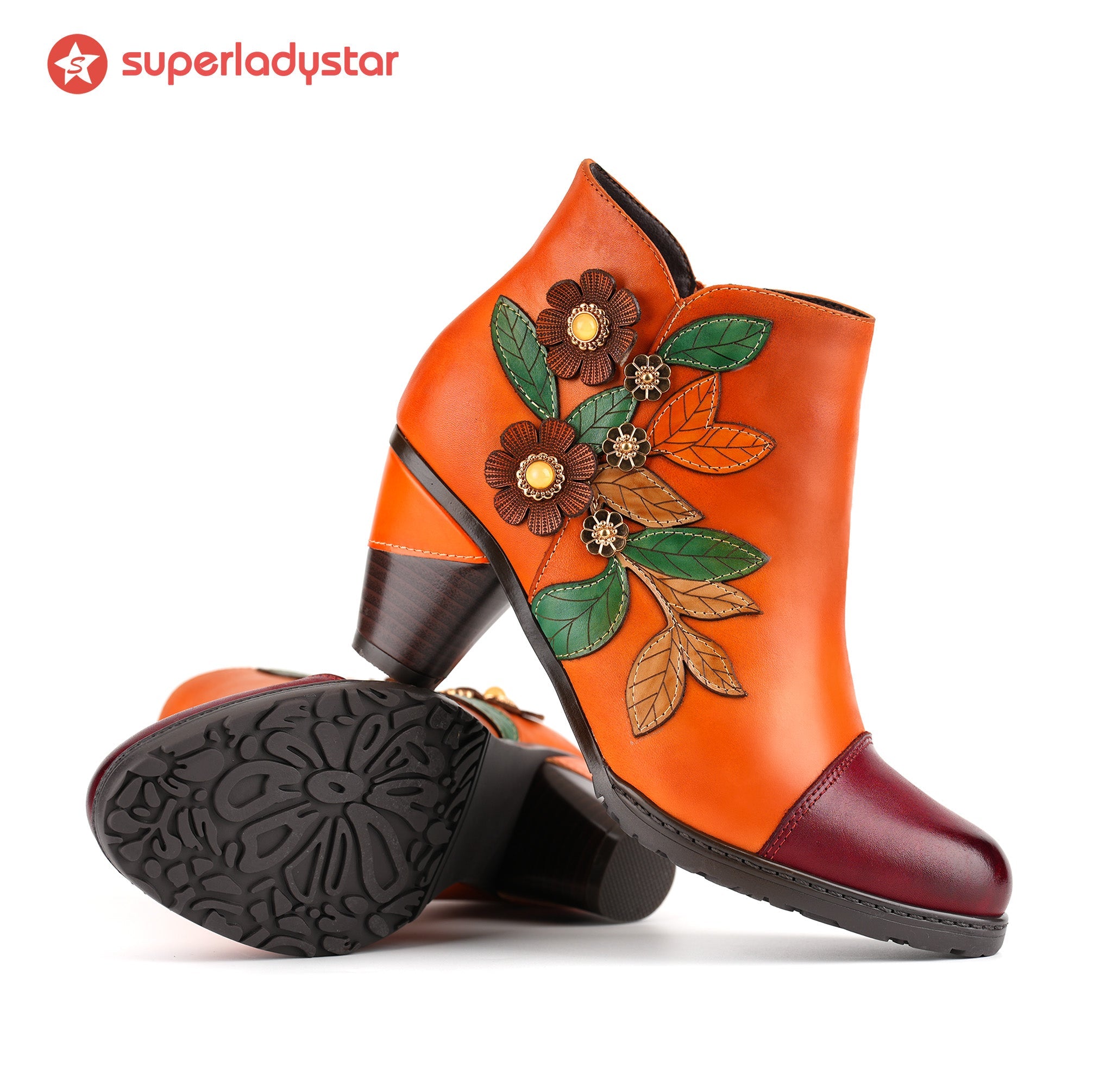 Retro Boho Floral Charm Ankle Boots