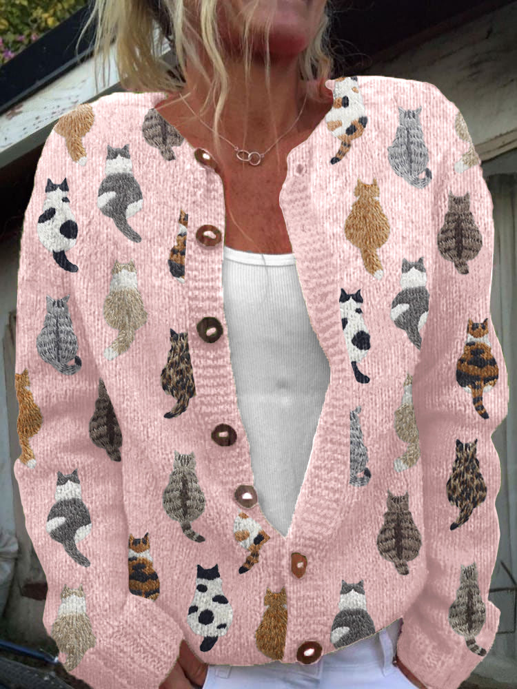 Sarah | Cozy Cat Print Cardigan