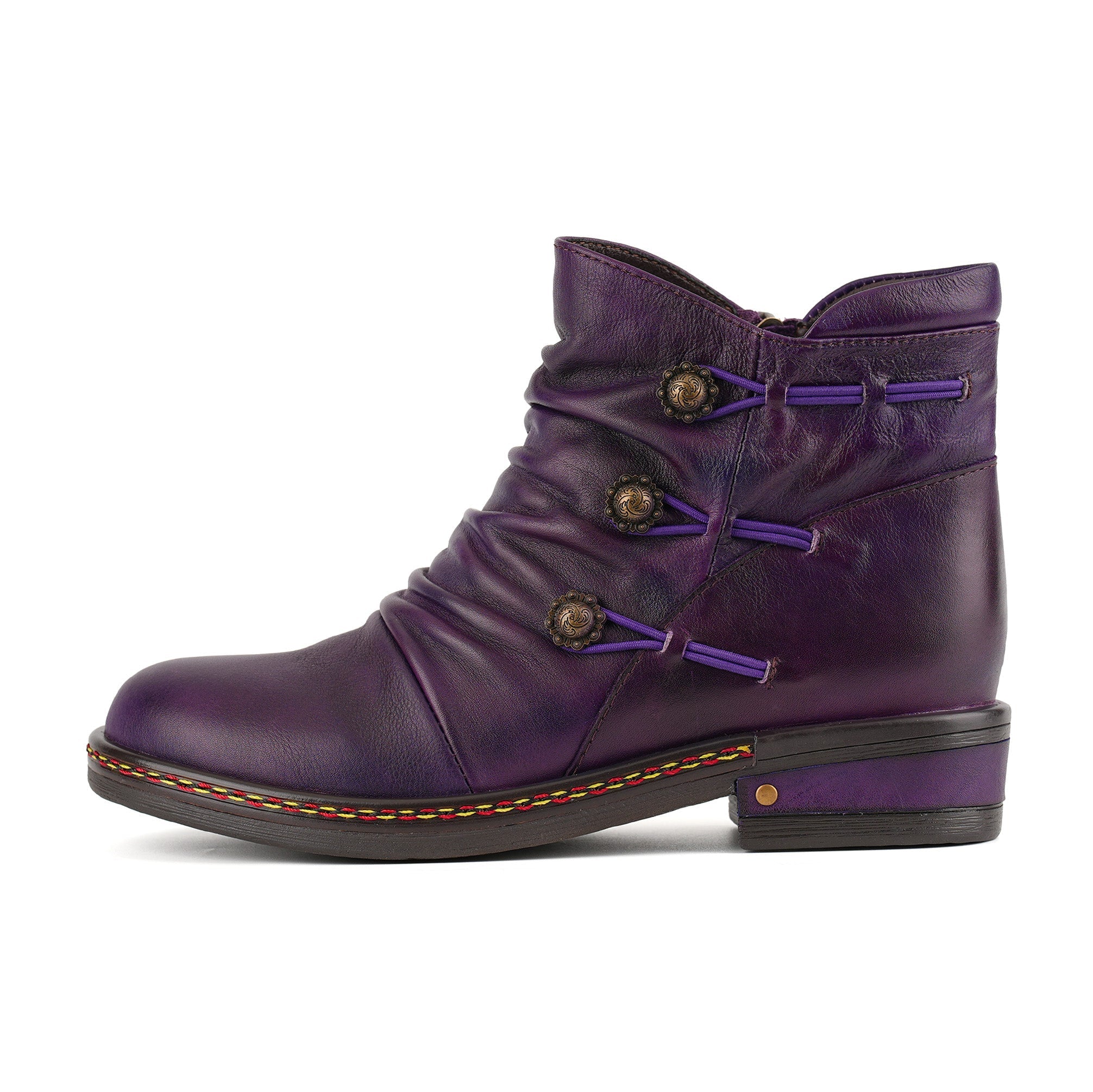 Retro Charm Leather Flat Ankle Boots