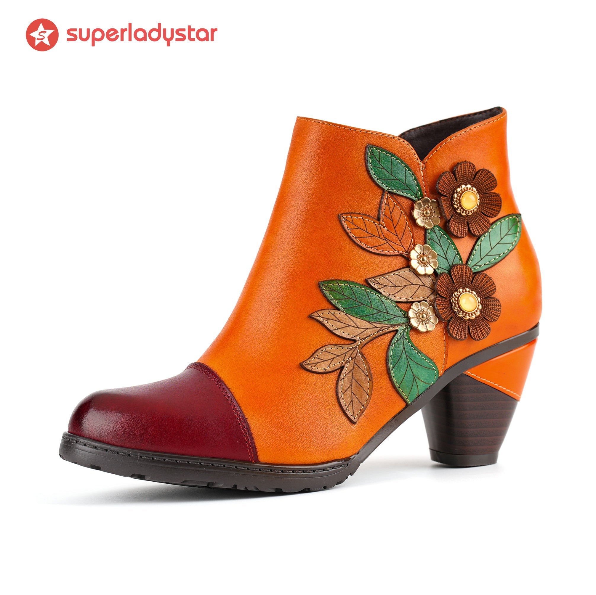 Retro Boho Floral Charm Ankle Boots