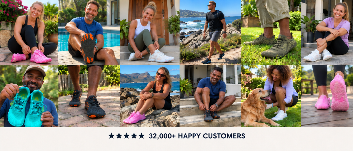 32,000+ happy customers wearing Lurevela barefoot shoes outdoors