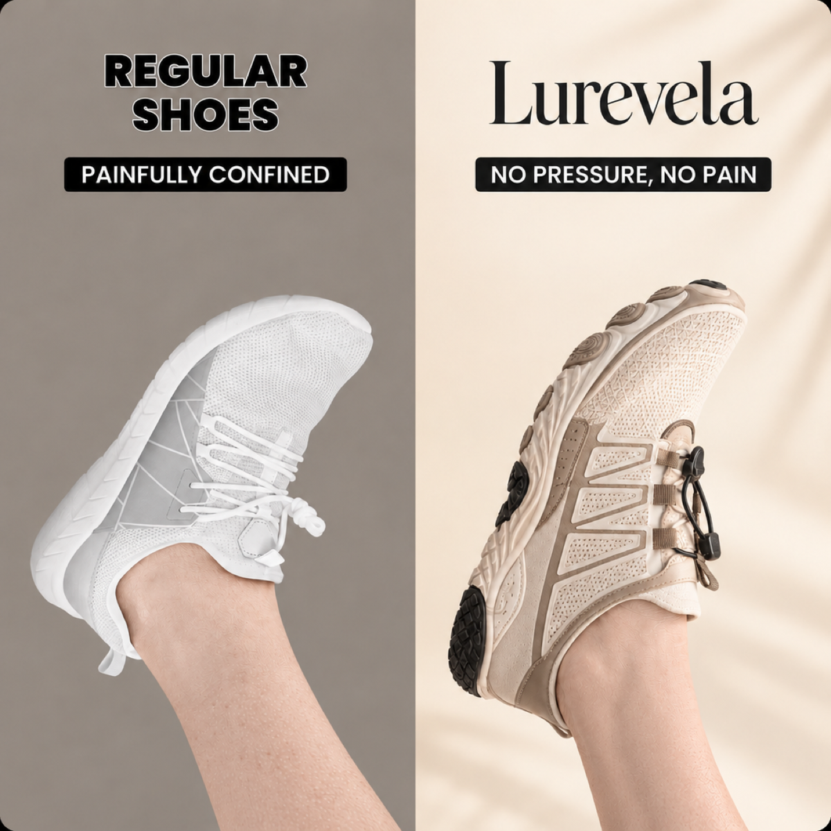 Regular shoes compared with Lurevela barefoot shoes