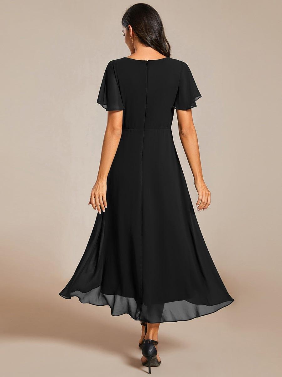 Zoe | Ruffle Sleeve Pleated V-Neck Chiffon Midi Dress